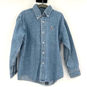 Vintage RALPH LAUREN Boys Denim Shirt 6 100% Cotton Pony Button Up Long Sleeve